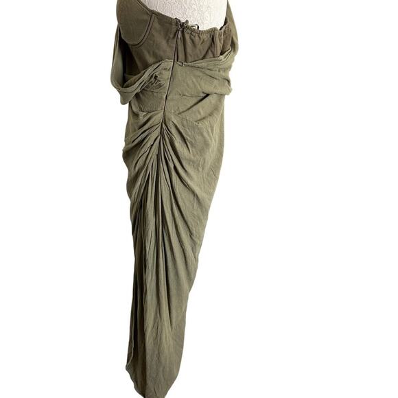 JLUXLABEL OLIVE EVITA LINEN DRAPED DRESS  Slit Adjustable Bustier 3XL SOLDOUT - Picture 4 of 10